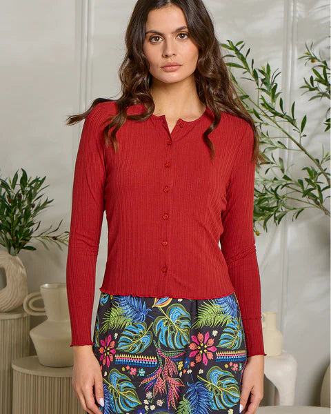 Point Lettuce Edge Ribbed Cardi