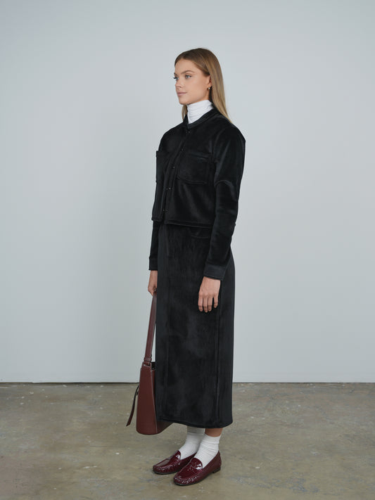 Ribbed Velour Maxi Skirt