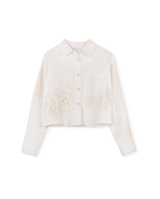Button Down Eyelet Linen Blouse
