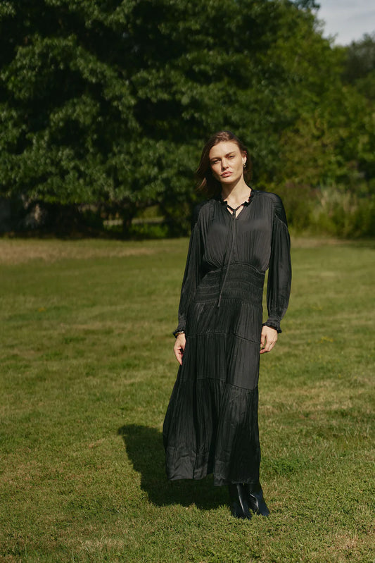 Silk Maxi Dress w Ruched Waist