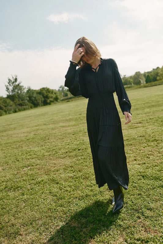 Silk Maxi Dress w Ruched Waist