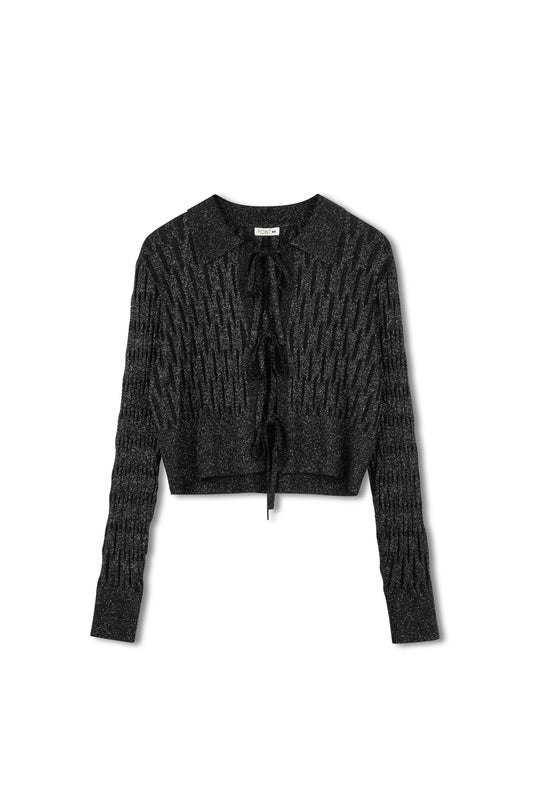 Metallic Knit Bow Cardi