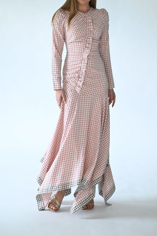 Gingham Ruched Asymmetrical Dress