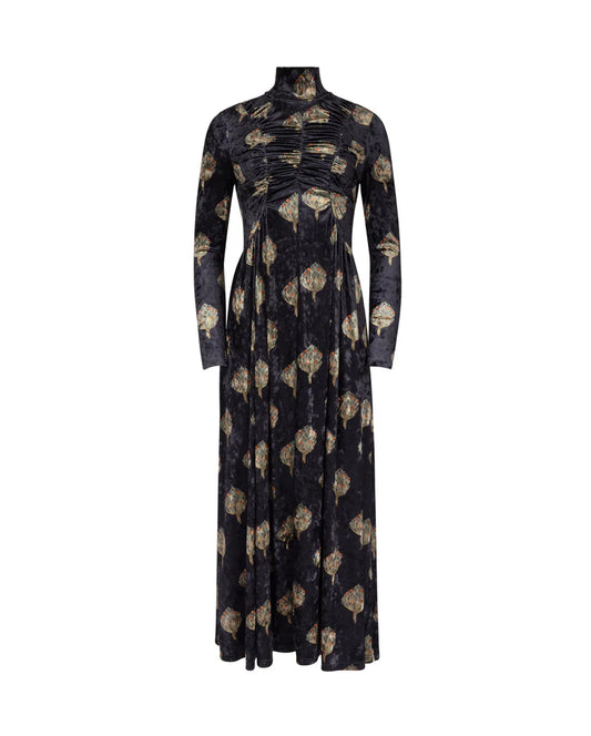 Velour Mock Neck Ruched Dress