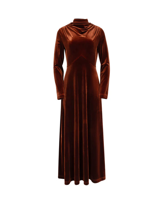 Velour Ruched Neck Detailed Dress
